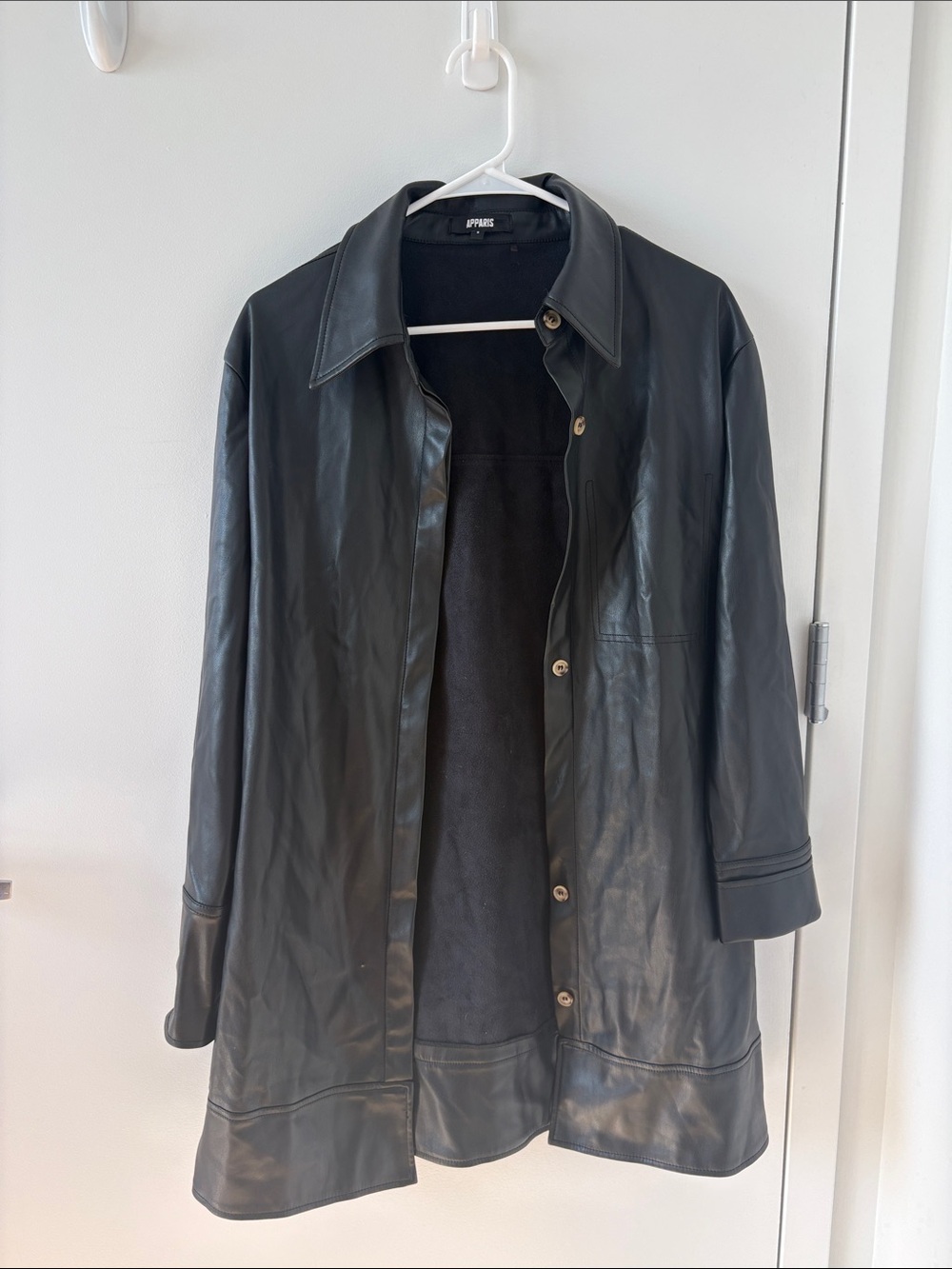 Apparis Black faux Leather Button-Front Jacket